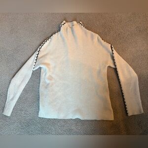 T Tahari Cream Turtleneck Sweater with Black Accents